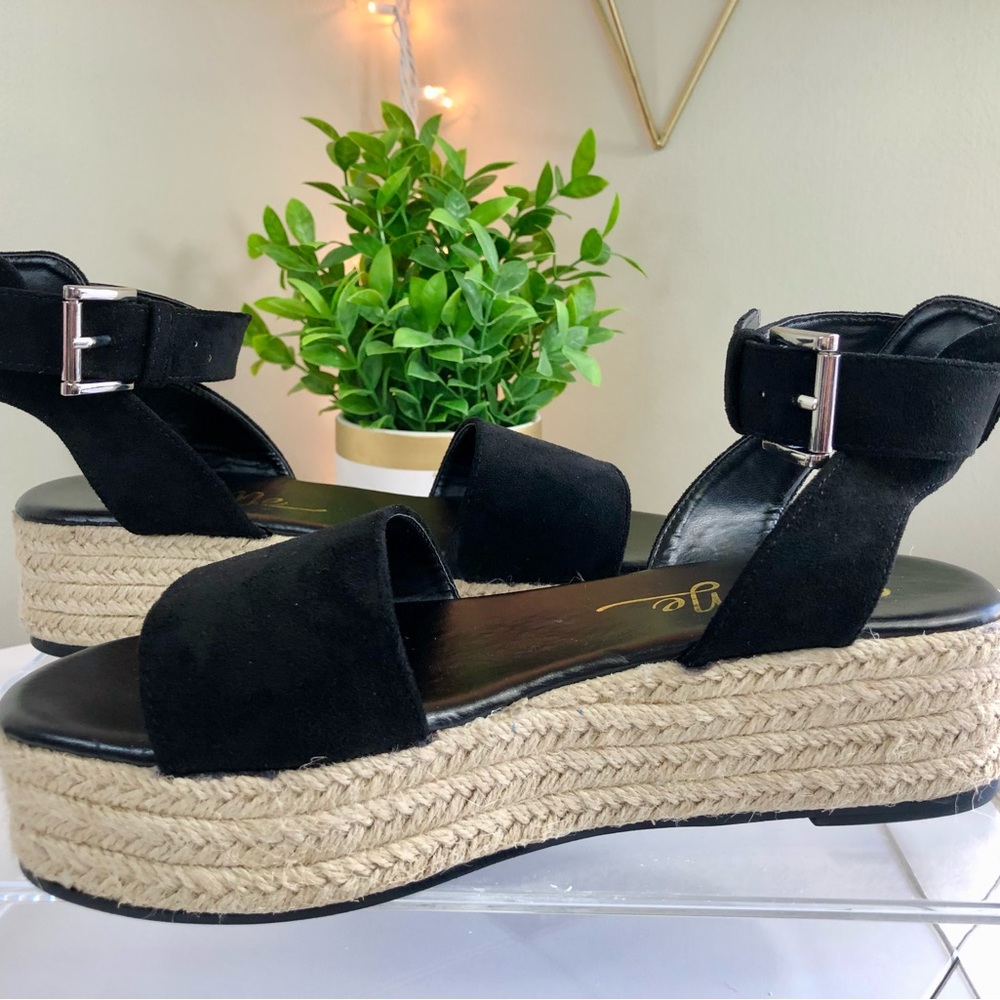 Women’s Espadrille Platform Sandals Woven Wedge Heel Black